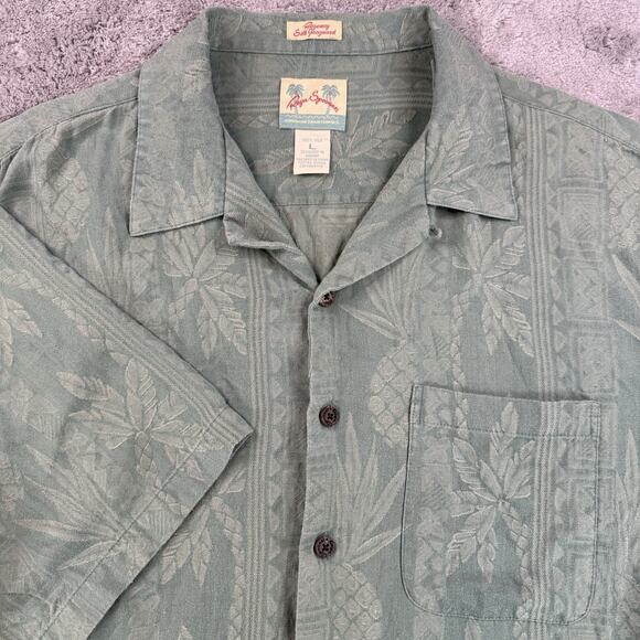 Reyn Spooner Men’s L Green Palm Tree Regency Silk Jacquard Hawaiian Aloha Shirt - Picture 1 of 6